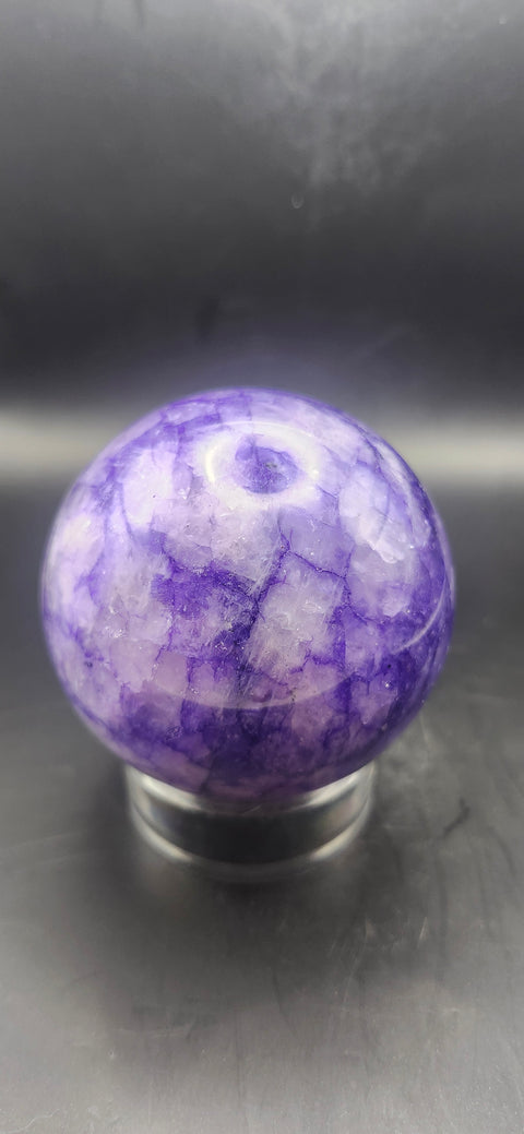 Purple crackle quartz sphere. 64.5mm, 2.53 inches, 13.2 ounces! Uv