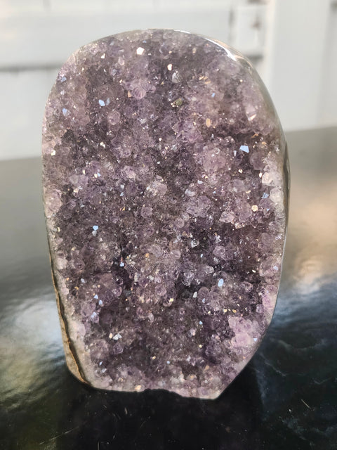Amethyst cut base free form! 14.7 ounces, 3.6 inches tall, 2.6 wide