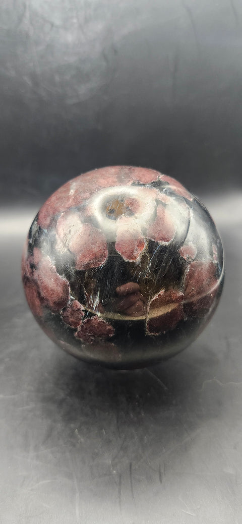 Astrophyllite garnet firework sphere! 72.3mm, 2.84 inches, 1.7 pounds