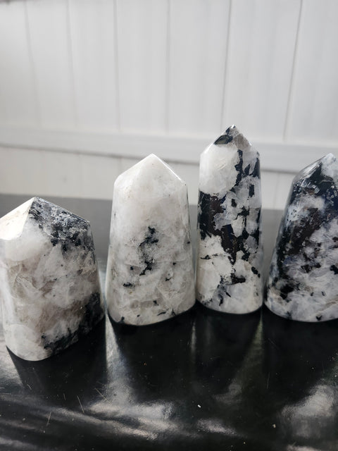 Rainbow moonstone full polished point tower! 2.5 too 3.5 inches