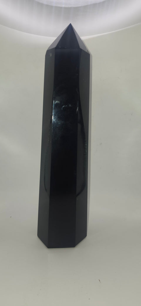 Black agate tower, 1.6 pounds, 8.5 inches tall