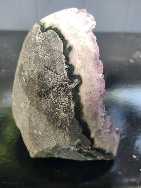 Amethyst cut base free form! 13.6 ounces, 3.2 inches tall, 2.7 wide