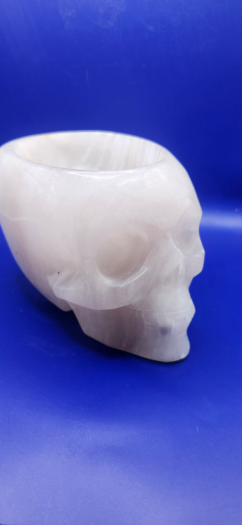 Striped calcite skull/ offering bowl! 2.10 pounds, 5 inches by 3.5 by 3