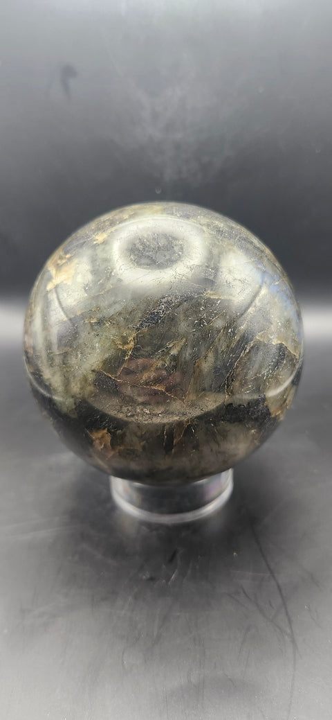Large labradorite sphere. 88.5mm, 3.48 inches, 2.4 pounds!