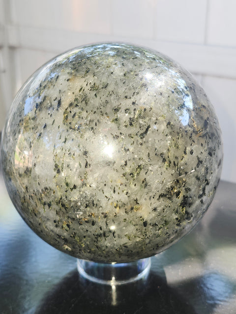 Massive larvikite sphere! 121mm, 4.8 inches, 5.8 pounds