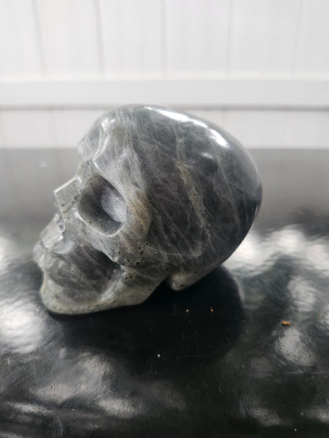 Labradorite skull! 1.2 pounds, 3.8 inches long, 2.8 tall, 2.3 wide