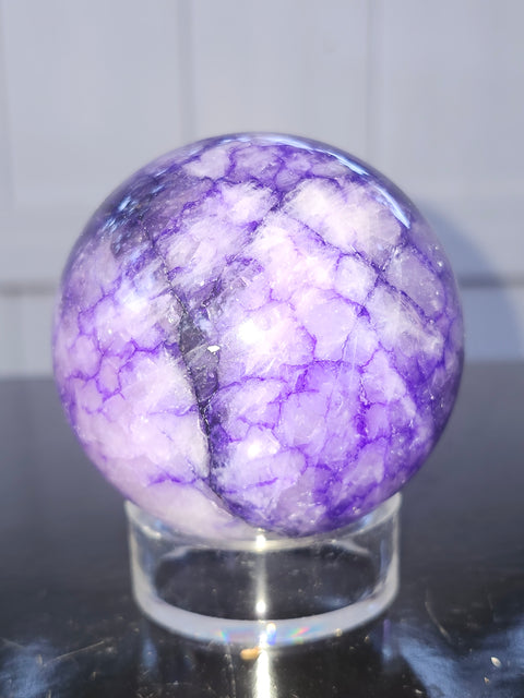 Purple crackle quartz sphere! 64mm, 2.5 inches, 13.6 ounces