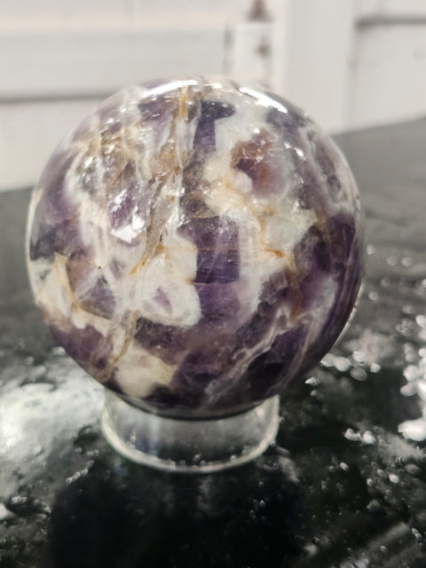 Chevron amethyst sphere! 3.05 inches, 1.7 pounds