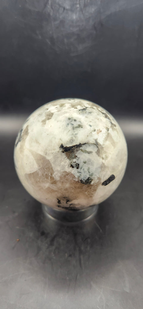Rainbow moonstone sphere! 73.9mm, 2.9 inches, 1.4 pounds
