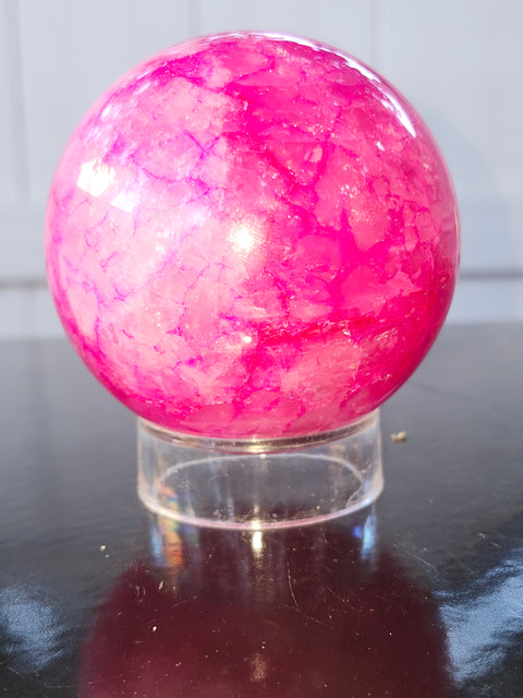 Pink crackle quartz sphere! 71mm, 2.8 inches, 1.2 pounds