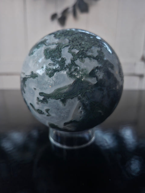 1.12 pound, 84.9mm, 3.34 inch moss agate sphere