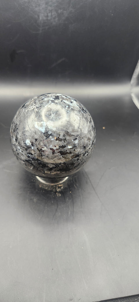 Larvikite sphere. 65.9mm, 2.59 inches, 14.5 ounces!