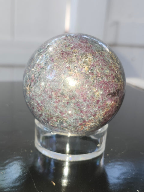 14 ounce ruby in kyanite sphere!! Uv reactive, 60mm mm, 2.36 inches