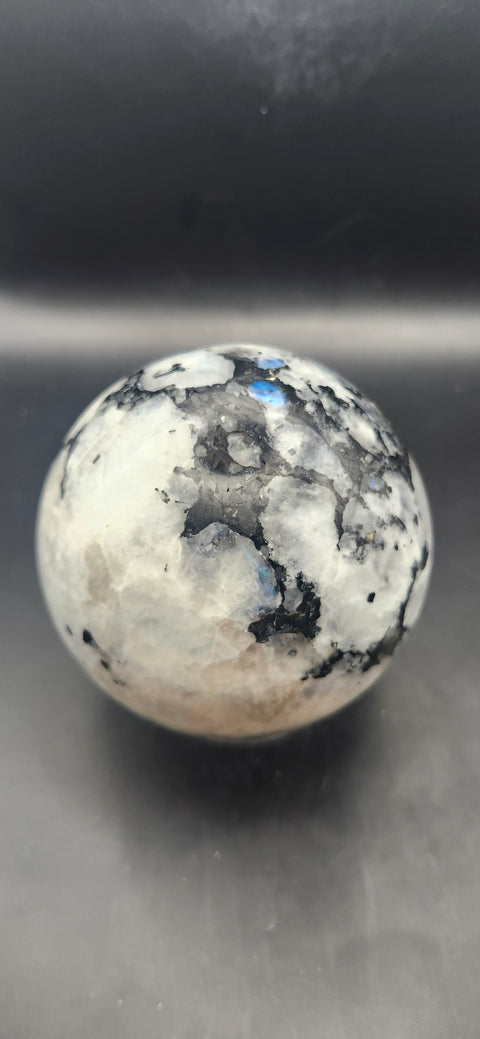 Rainbow moonstone sphere! 81.7mm, 3.21 inches, 1.13 pounds