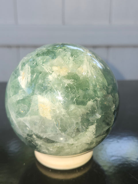 Snowflake florite sphere! 79mm, 3.13 inches, 1.15 pounds