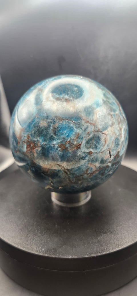 Blue apatite sphere! 82.2mm, 3.23 inches, 2.1 pounds!