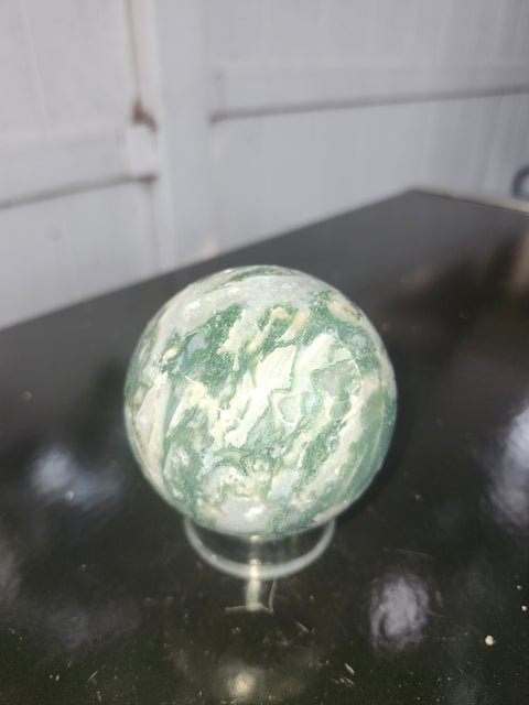 Moss agate sphere! 15 ounce, 68.1mm, 2.68 inch