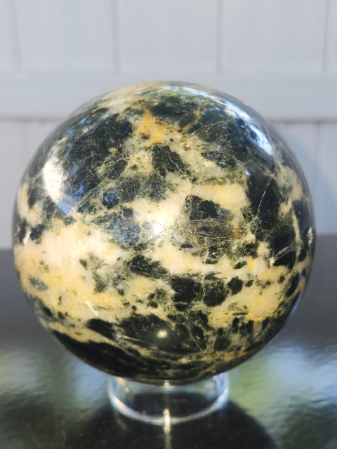 Mega Green sodalite sphere! 98.9mm, 3.89 inches, 3.8 pounds