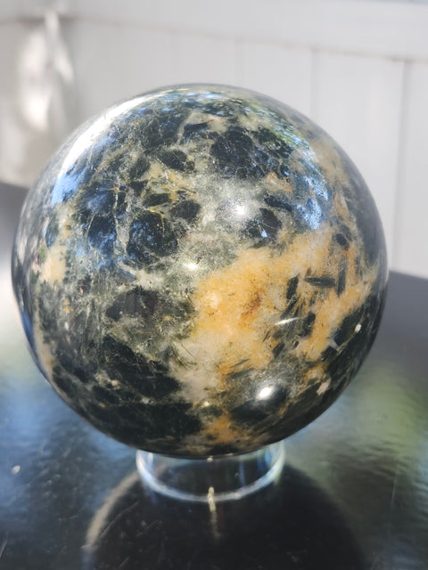 Mega Green sodalite sphere! 98.9mm, 3.89 inches, 3.8 pounds