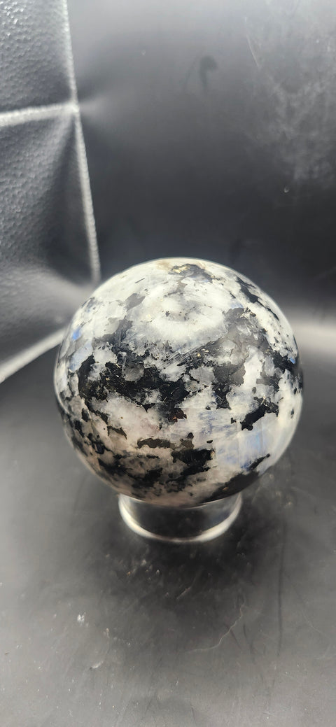 Rainbow moonstone sphere! 79.6mm, 3.13 inches, 1.10 pounds