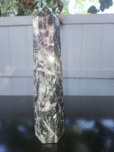 Opalized fluorite tower! 1.8 pounds, 8 inches tall