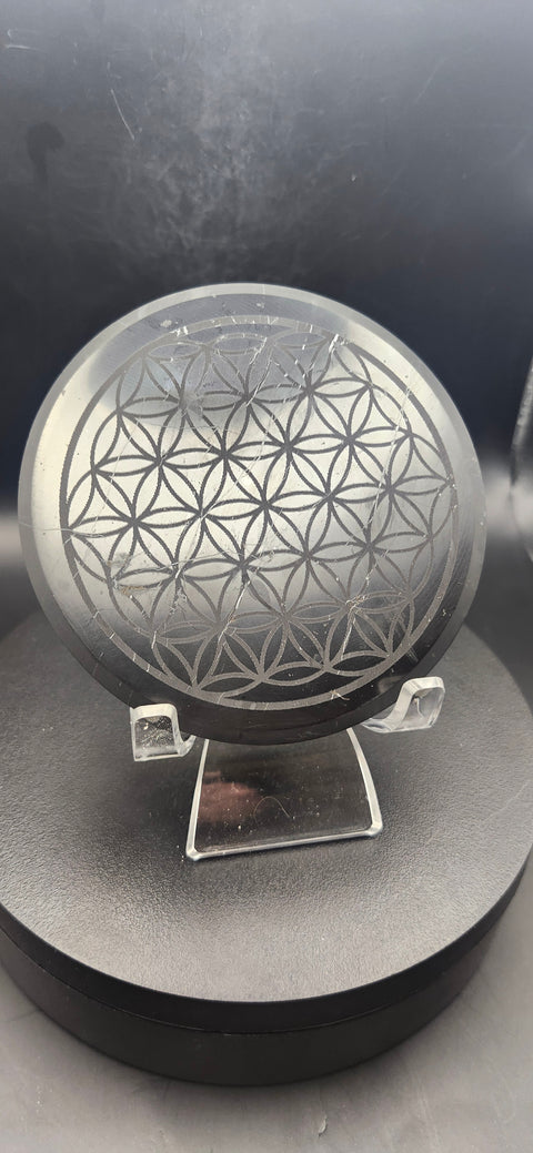 Shungite flower of life plate! 3.7 inches, 6 ounces