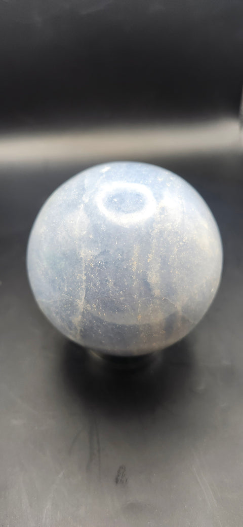 Blue calcite sphere. 62mm, 2.44 inches, 12 ounces
