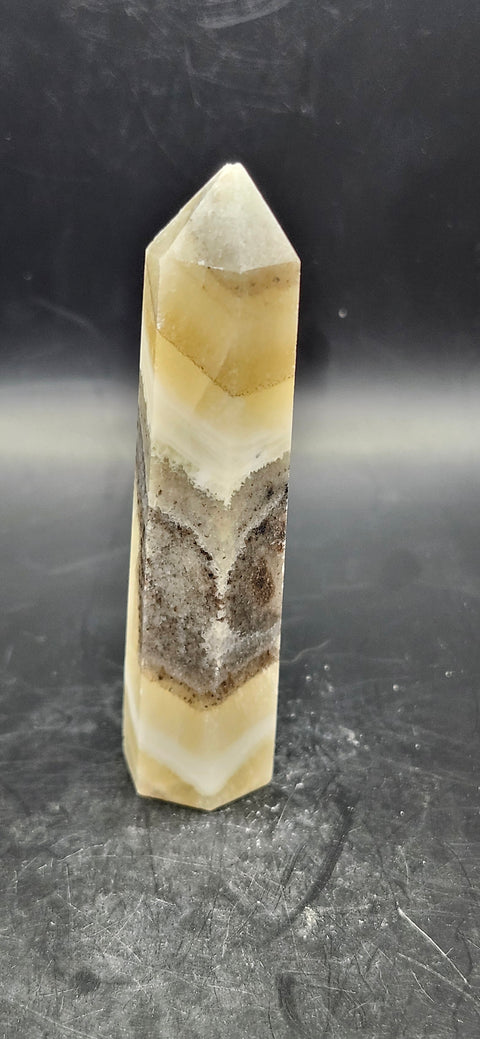 Striped yellow calcite tower! 2 ounces, 3.25 inches