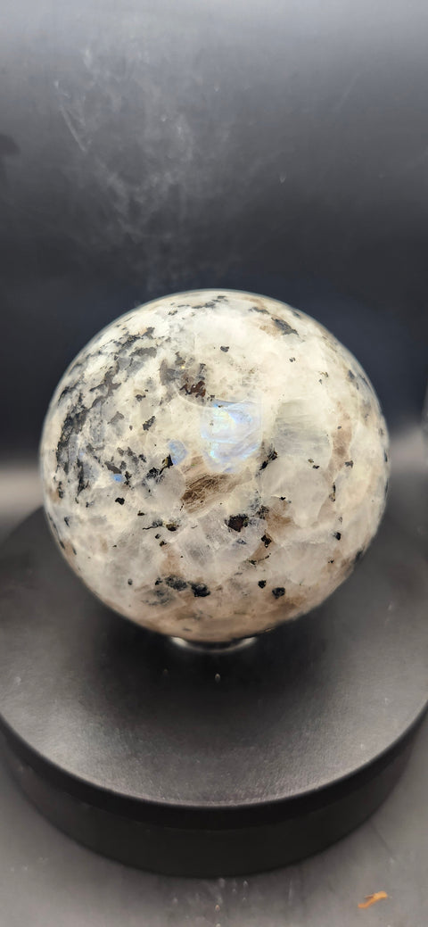 Rainbow moonstone sphere! 83mm, 3.26 inches, 1.14 pounds