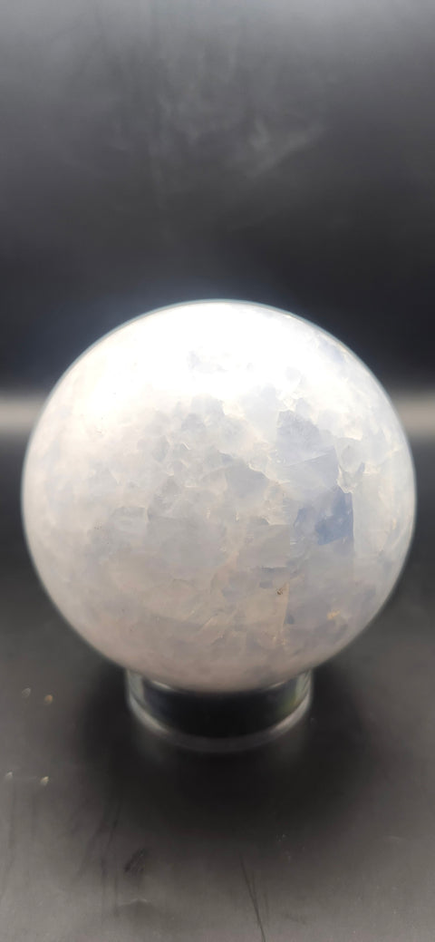 Blue calcite sphere. 80.4mm, 3.16 inches, 1.11 pounds