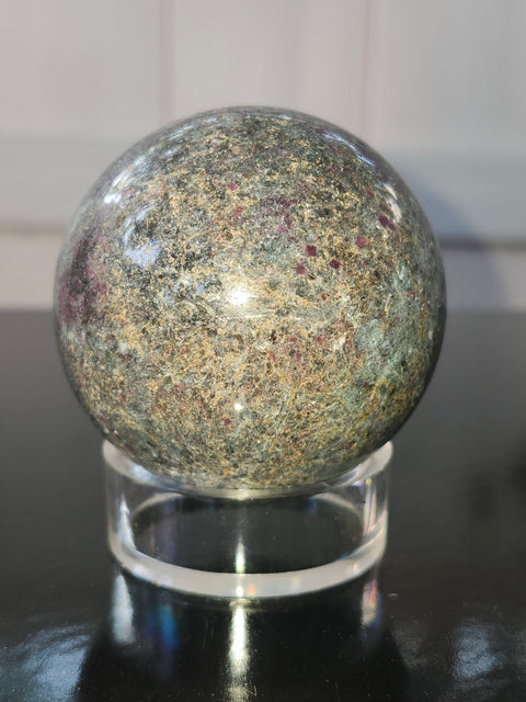 13 ounce ruby in kyanite sphere!! Uv reactive, 58 mm,2.3 inches