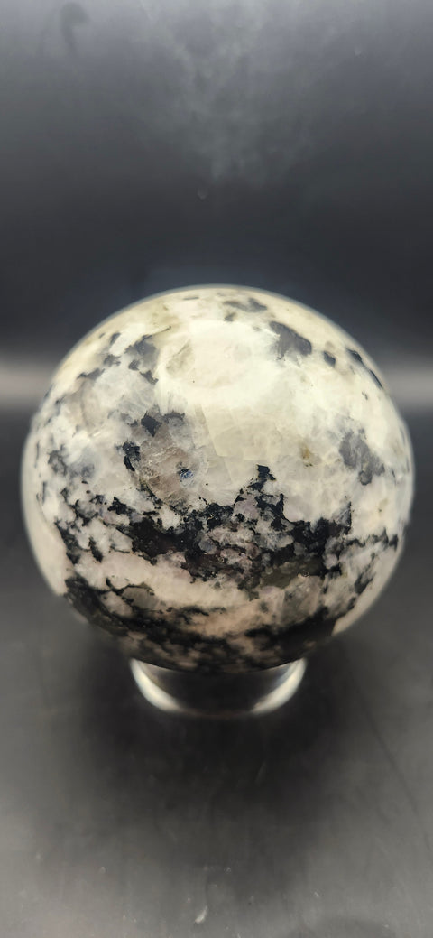 Rainbow moonstone sphere! 82.8mm, 3.26 inches, 1.12 pounds
