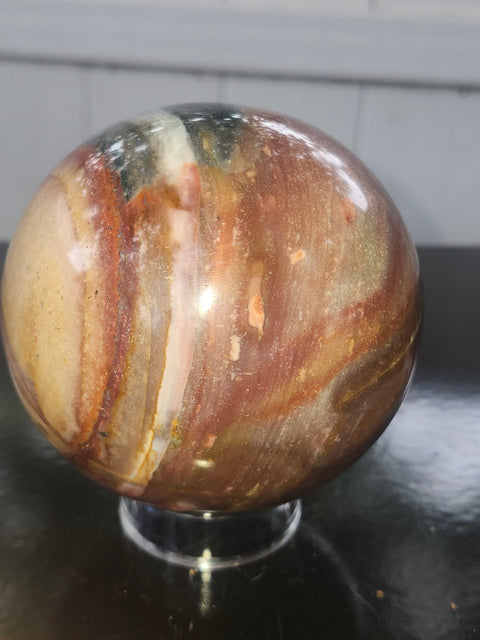 Large polychrome jasper sphere! 90mm, 3.56 inches, 2.4 pounds