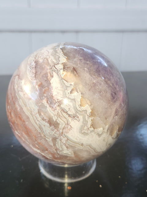 Amethyst lace agate sphere! 84mm, 3.3 inches, 1.14 pounds
