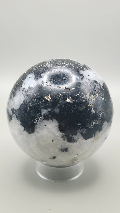 Rainbow moonstone sphere 65.2 mm, 2.56 inches, 13.4 ounces
