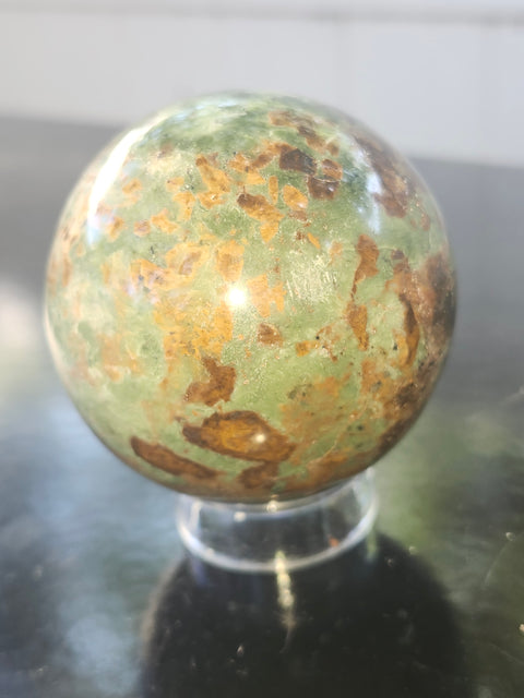 Olive opal sphere! 58mm, 2.3 inches, 9.7 ounces