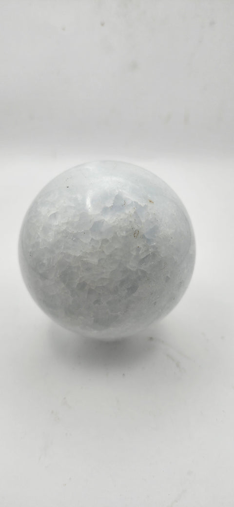 Blue calcite sphere! 9.2 ounces, 55.9mm, 2.2 inches