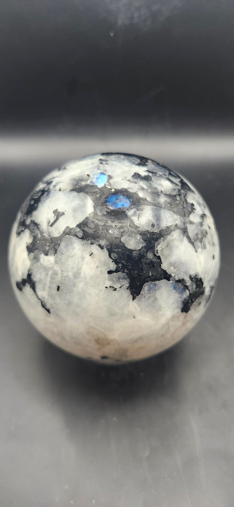 Rainbow moonstone sphere! 81.7mm, 3.21 inches, 1.13 pounds