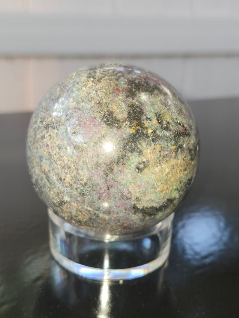 13 ounce ruby in kyanite sphere!! Uv reactive, 58 mm,2.3 inches