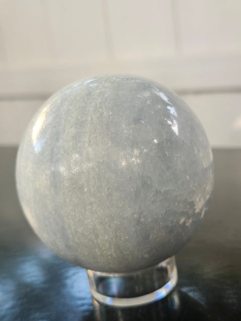Blue calcite sphere! 13.8 ounces, 65mm, 2.56 inches