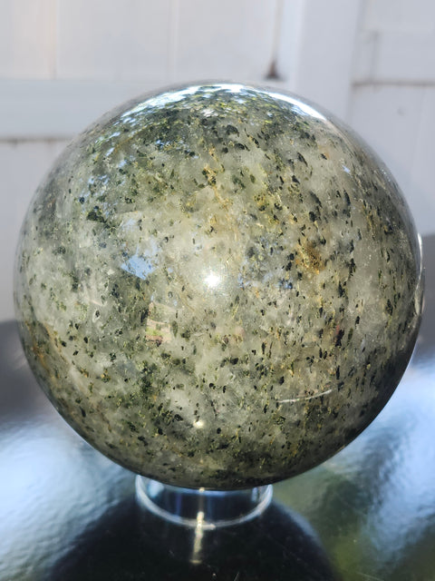 Massive larvikite sphere! 121mm, 4.8 inches, 5.8 pounds