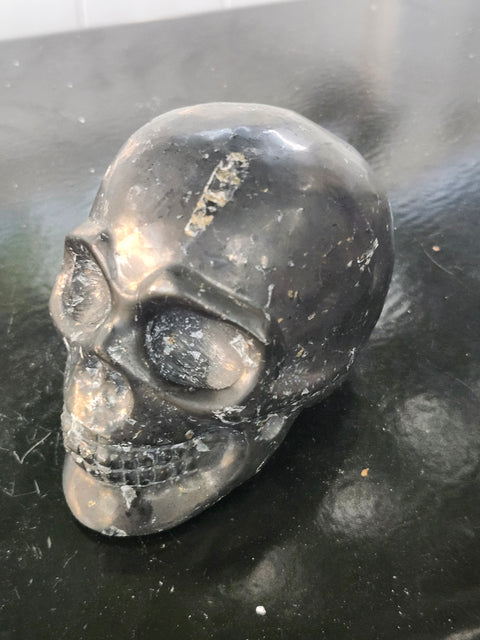 Shungite skull! 1.3 pounds, 3.9 inches wide, 2.9 tall, 2.4 wide
