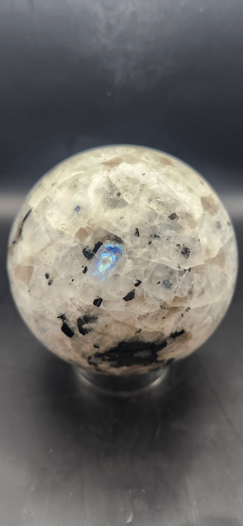 Rainbow moonstone sphere! 83.1mm, 3.27 inches, 1.12 pounds