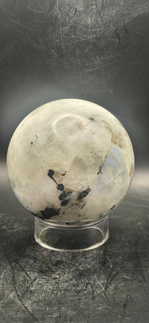 Rainbow moonstone sphere! 72.9mm, 2.8 inches, 1.3 pounds
