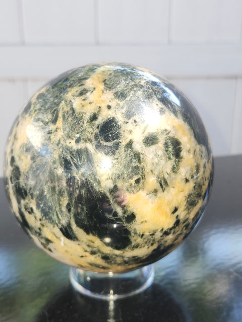 Mega Green sodalite sphere! 98.9mm, 3.89 inches, 3.8 pounds