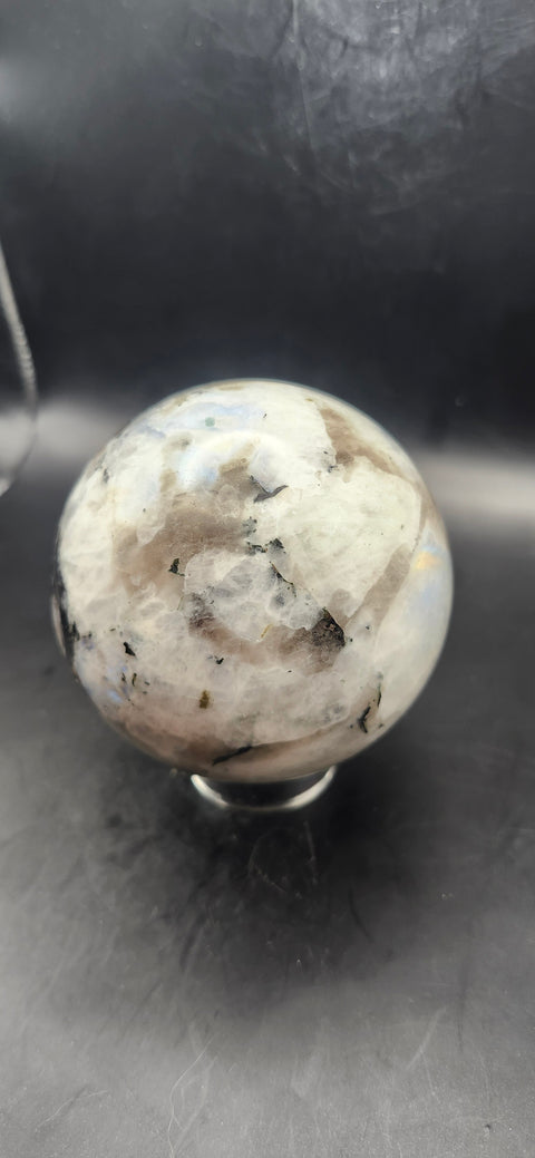 Rainbow moonstone sphere! 73mm, 2.8 inches, 1.3 pounds