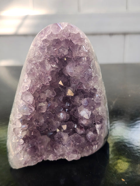 Amethyst cut base free form! 13.6 ounces, 3.2 inches tall, 2.7 wide