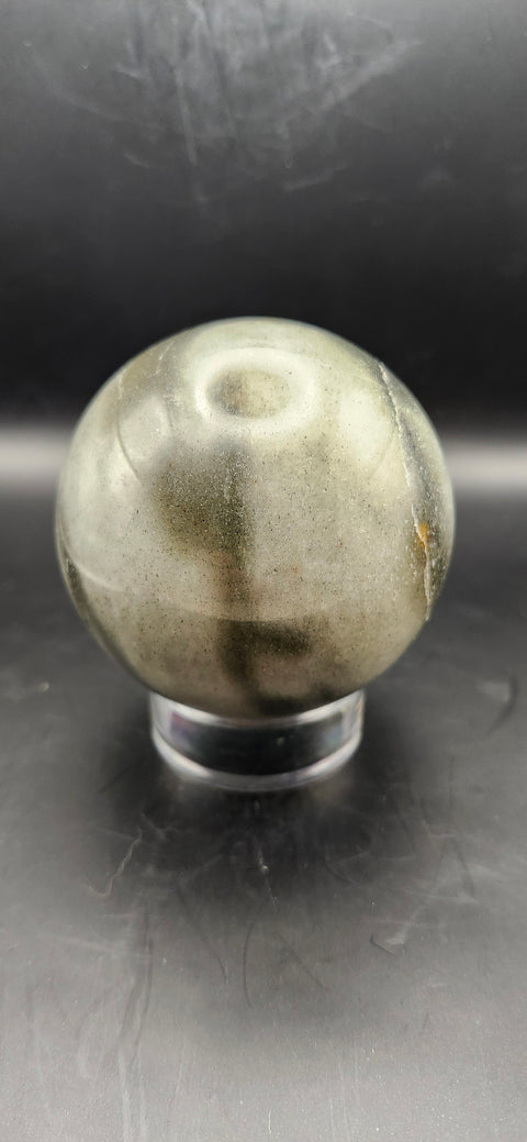 Green,gray aventurine sphere, 72.3mm, 2.84 inches, 1.2 pounds. Sparkles!!