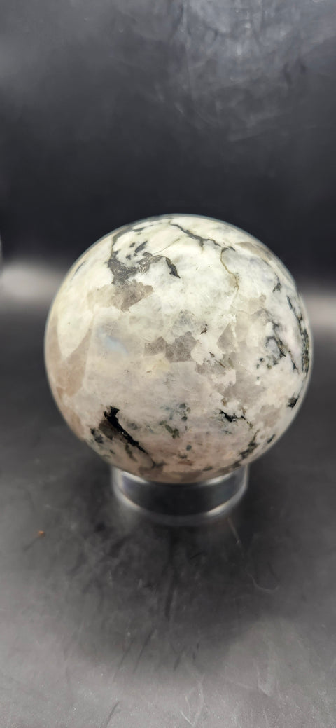 Rainbow moonstone sphere! 73.9mm, 2.9 inches, 1.4 pounds