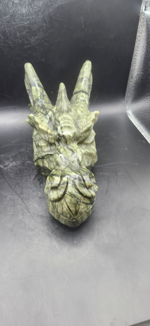 Serpentine dragon skull! 1.12 pounds, 4.5 inch head, 6.5 inch nose to horn